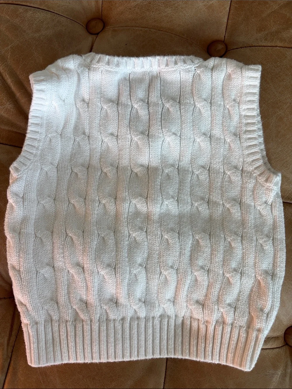 Ralph Lauren White Cable Knit V-Neck Sweater Vest with Navy Polo Logo Size 18Mo